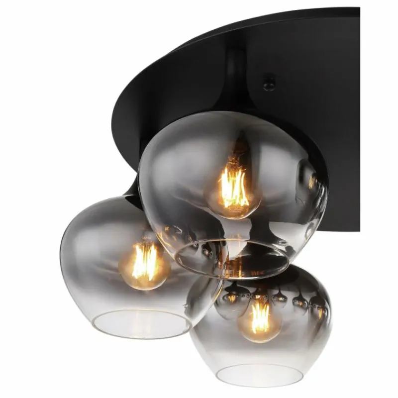 Suspension Verre Fumé-Luminaires Globo Lighting Plafonnier Globo MAXY Noir, 6 lumières
