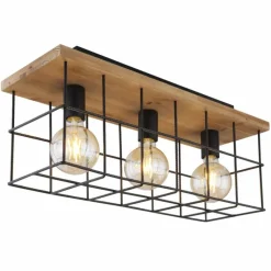 Lampes Vintages & Rétros-Luminaires Globo Lighting Plafonnier Globo MERRIL Bois clair, Noir, 3 lumières