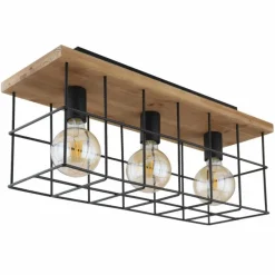 Lampes Vintages & Rétros-Luminaires Globo Lighting Plafonnier Globo MERRIL Bois clair, Noir, 3 lumières