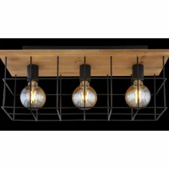 Lampes Vintages & Rétros-Luminaires Globo Lighting Plafonnier Globo MERRIL Bois clair, Noir, 3 lumières