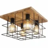 Lampes Vintages & Rétros-Luminaires Globo Lighting Plafonnier Globo MERRIL Bois clair, Noir, 4 lumières