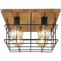 Lampes Vintages & Rétros-Luminaires Globo Lighting Plafonnier Globo MERRIL Bois clair, Noir, 4 lumières