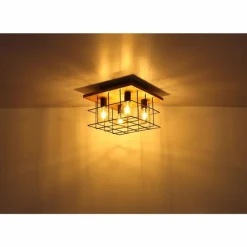 Lampes Vintages & Rétros-Luminaires Globo Lighting Plafonnier Globo MERRIL Bois clair, Noir, 4 lumières