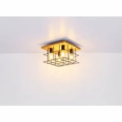 Lampes Vintages & Rétros-Luminaires Globo Lighting Plafonnier Globo MERRIL Bois clair, Noir, 4 lumières