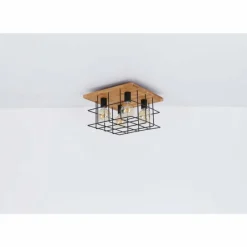 Lampes Vintages & Rétros-Luminaires Globo Lighting Plafonnier Globo MERRIL Bois clair, Noir, 4 lumières