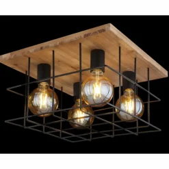 Lampes Vintages & Rétros-Luminaires Globo Lighting Plafonnier Globo MERRIL Bois clair, Noir, 4 lumières