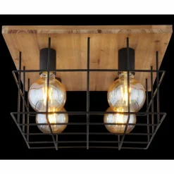 Lampes Vintages & Rétros-Luminaires Globo Lighting Plafonnier Globo MERRIL Bois clair, Noir, 4 lumières