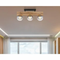 Suspension Verre Fumé-Luminaires Globo Lighting Plafonnier Globo MOITAS Couleur bois, Noir, 3 lumières