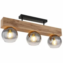 Suspension Verre Fumé-Luminaires Globo Lighting Plafonnier Globo MOITAS Couleur bois, Noir, 3 lumières