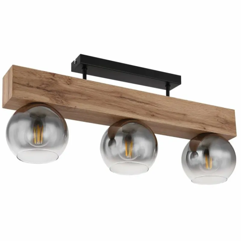 Suspension Verre Fumé-Luminaires Globo Lighting Plafonnier Globo MOITAS Couleur bois, Noir, 3 lumières