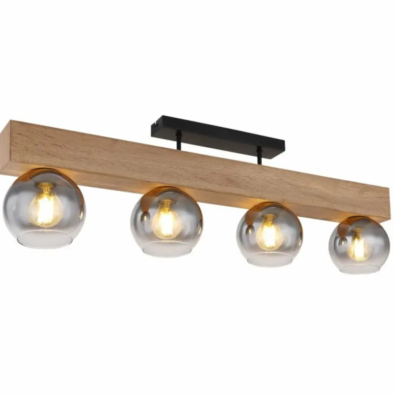 Suspension Verre Fumé-Luminaires Globo Lighting Plafonnier Globo MOITAS Couleur bois, Noir, 4 lumières