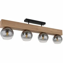 Suspension Verre Fumé-Luminaires Globo Lighting Plafonnier Globo MOITAS Couleur bois, Noir, 4 lumières