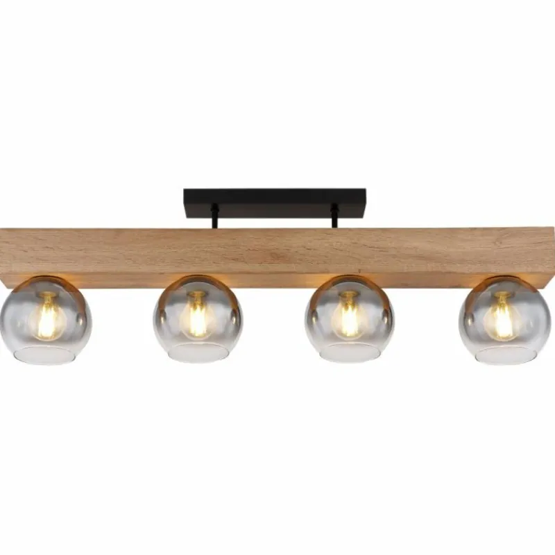 Suspension Verre Fumé-Luminaires Globo Lighting Plafonnier Globo MOITAS Couleur bois, Noir, 4 lumières