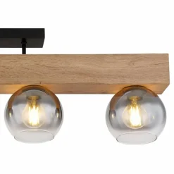 Suspension Verre Fumé-Luminaires Globo Lighting Plafonnier Globo MOITAS Couleur bois, Noir, 4 lumières