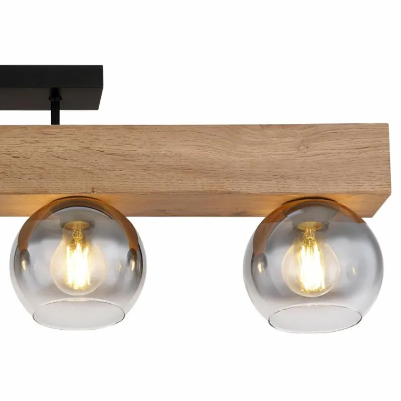 Suspension Verre Fumé-Luminaires Globo Lighting Plafonnier Globo MOITAS Couleur bois, Noir, 4 lumières