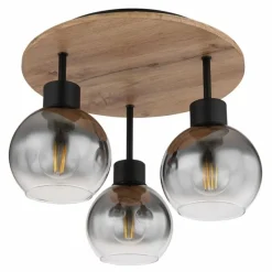 Suspension Verre Fumé-Luminaires Globo Lighting Plafonnier Globo MOITAS Couleur bois, Noir, 3 lumières
