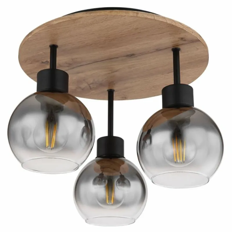 Suspension Verre Fumé-Luminaires Globo Lighting Plafonnier Globo MOITAS Couleur bois, Noir, 3 lumières