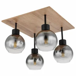 Suspension Verre Fumé-Luminaires Globo Lighting Plafonnier Globo MOITAS Couleur bois, Noir, 4 lumières