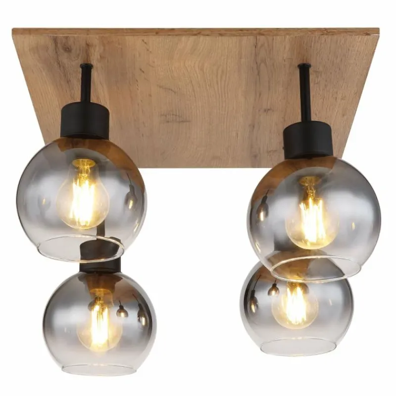 Suspension Verre Fumé-Luminaires Globo Lighting Plafonnier Globo MOITAS Couleur bois, Noir, 4 lumières