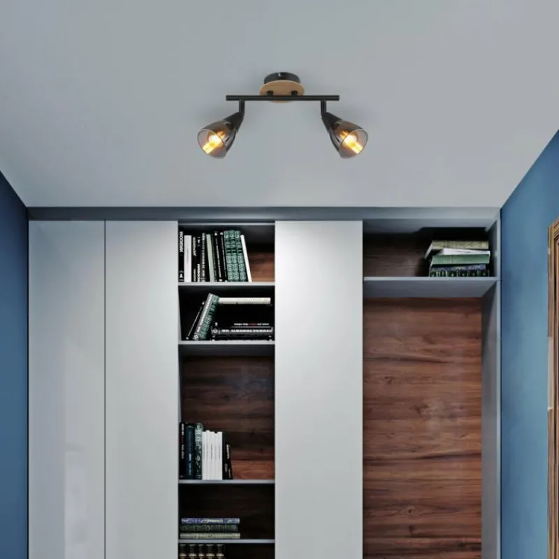 Suspension Verre Fumé-Luminaires Globo Lighting Plafonnier Globo MUBBY Écru, Noir, 2 lumières