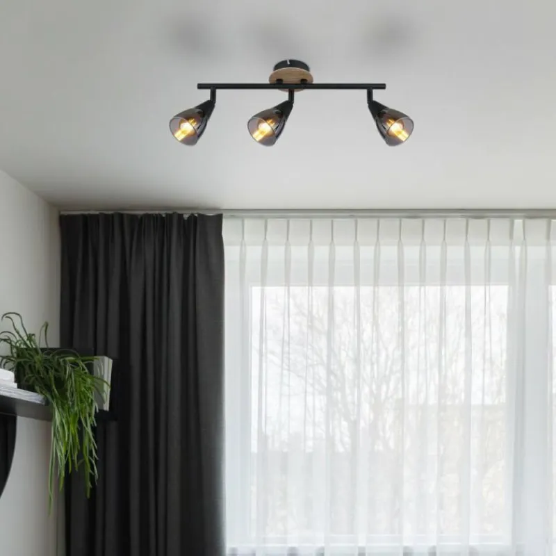 Suspension Verre Fumé-Luminaires Globo Lighting Plafonnier Globo MUBBY Noir, 3 lumières