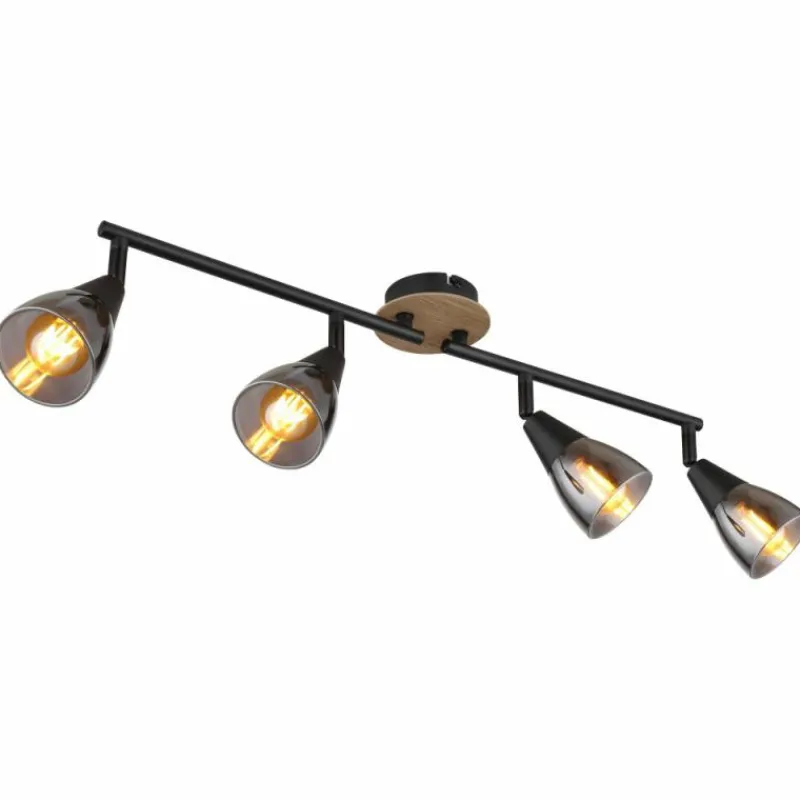 Suspension Verre Fumé-Luminaires Globo Lighting Plafonnier Globo MUBBY Noir, 4 lumières