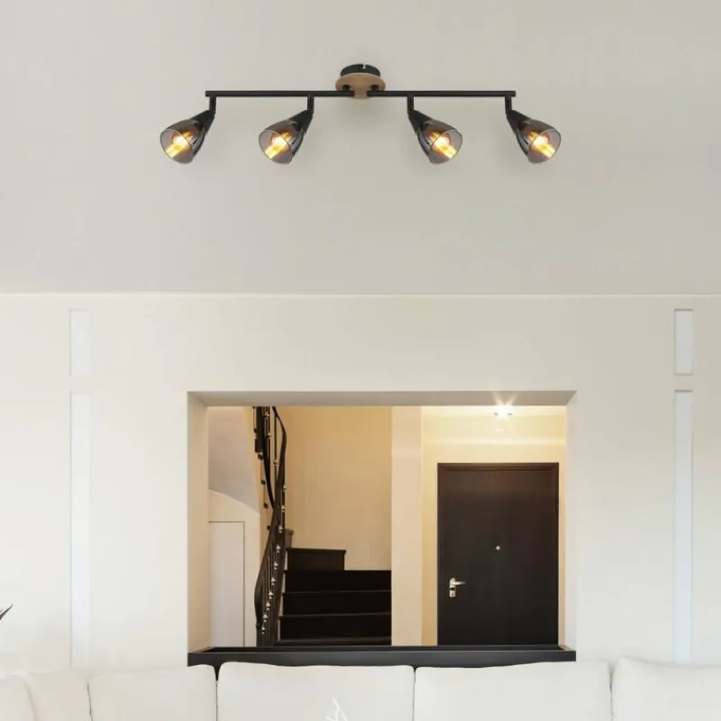 Suspension Verre Fumé-Luminaires Globo Lighting Plafonnier Globo MUBBY Noir, 4 lumières