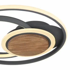 Lampes En Bois-Luminaires Globo Lighting Plafonnier Globo NIRRA LED Bois foncé, Noir, 1 lumière