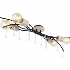 Lampes En Bois-Luminaires Globo Lighting Plafonnier Globo NOLE Bois clair, Noir, 4 lumières