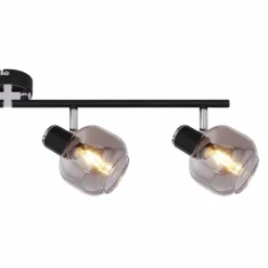 Suspension Verre Fumé-Luminaires Globo Lighting Plafonnier Globo ORNELA Noir, 4 lumières