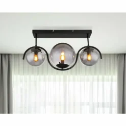 Suspension Verre Fumé-Luminaires Globo Lighting Plafonnier Globo PORRY Noir, 3 lumières