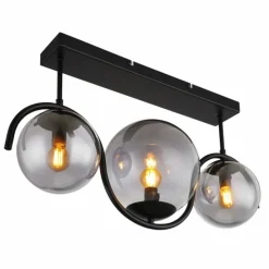 Suspension Verre Fumé-Luminaires Globo Lighting Plafonnier Globo PORRY Noir, 3 lumières