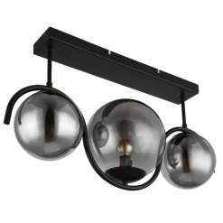 Suspension Verre Fumé-Luminaires Globo Lighting Plafonnier Globo PORRY Noir, 3 lumières