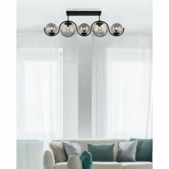 Suspension Verre Fumé-Luminaires Globo Lighting Plafonnier Globo PORRY Noir, 5 lumières