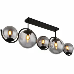 Suspension Verre Fumé-Luminaires Globo Lighting Plafonnier Globo PORRY Noir, 5 lumières