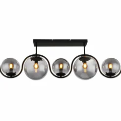 Suspension Verre Fumé-Luminaires Globo Lighting Plafonnier Globo PORRY Noir, 5 lumières