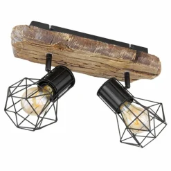 Lampes Vintages & Rétros-Luminaires Globo Lighting Plafonnier Globo PRISKA Couleur bois, Noir, 2 lumières