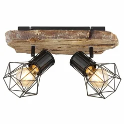 Lampes Vintages & Rétros-Luminaires Globo Lighting Plafonnier Globo PRISKA Couleur bois, Noir, 2 lumières