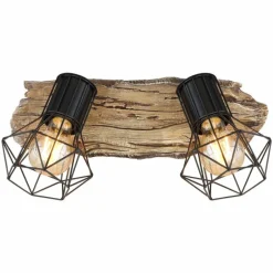 Lampes Vintages & Rétros-Luminaires Globo Lighting Plafonnier Globo PRISKA Couleur bois, Noir, 2 lumières