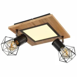 Lampes En Bois-Luminaires Globo Lighting Plafonnier Globo PRISKA Couleur bois, Noir, Blanc, 3 lumières