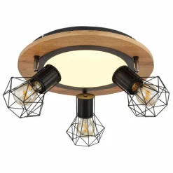 Lampes En Bois-Luminaires Globo Lighting Plafonnier Globo PRISKA Couleur bois, Noir, Blanc, 4 lumières