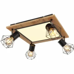 Lampes En Bois-Luminaires Globo Lighting Plafonnier Globo PRISKA Couleur bois, Noir, Blanc, 5 lumières