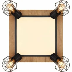 Lampes En Bois-Luminaires Globo Lighting Plafonnier Globo PRISKA Couleur bois, Noir, Blanc, 5 lumières