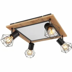 Lampes En Bois-Luminaires Globo Lighting Plafonnier Globo PRISKA Couleur bois, Noir, Blanc, 5 lumières