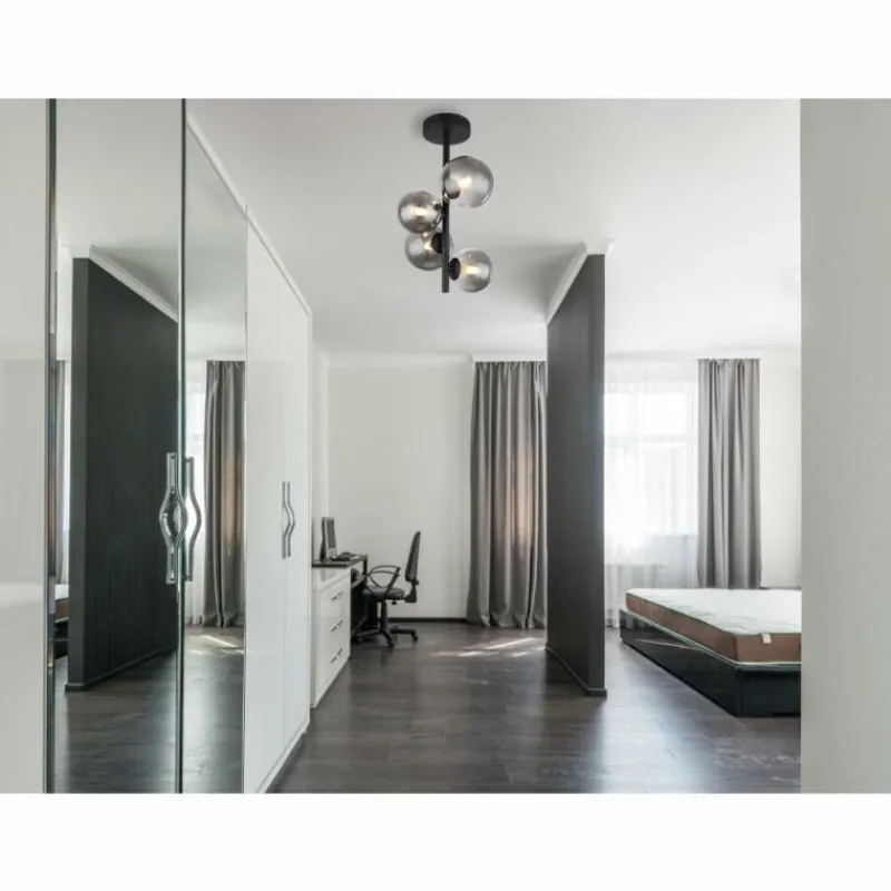 Suspension Verre Fumé-Luminaires Globo Lighting Plafonnier Globo RIHA LED Noir, 4 lumières