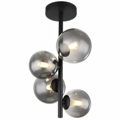 Suspension Verre Fumé-Luminaires Globo Lighting Plafonnier Globo RIHA LED Noir, 4 lumières