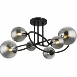 Suspension Verre Fumé-Luminaires Globo Lighting Plafonnier Globo RIHA LED Noir, 6 lumières
