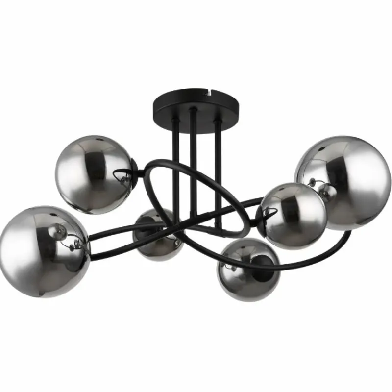 Suspension Verre Fumé-Luminaires Globo Lighting Plafonnier Globo RIHA LED Noir, 6 lumières