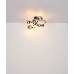 Suspension Verre Fumé-Luminaires Globo Lighting Plafonnier Globo RIHA LED Noir, 6 lumières