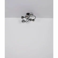 Suspension Verre Fumé-Luminaires Globo Lighting Plafonnier Globo RIHA LED Noir, 6 lumières